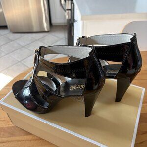 MICHAEL KORS Berkley T-Strap Black Patent Leather Heels